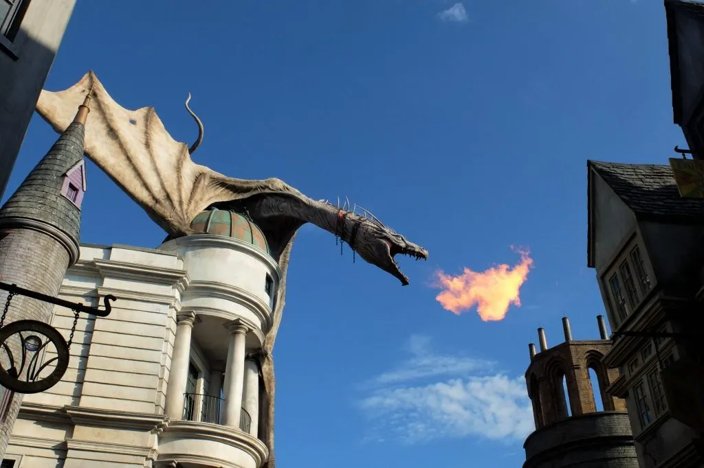 Review Of Diagon Alley / Wizarding World in Orlando Florida - Ever 10 minutes the dragon breathes fire!
