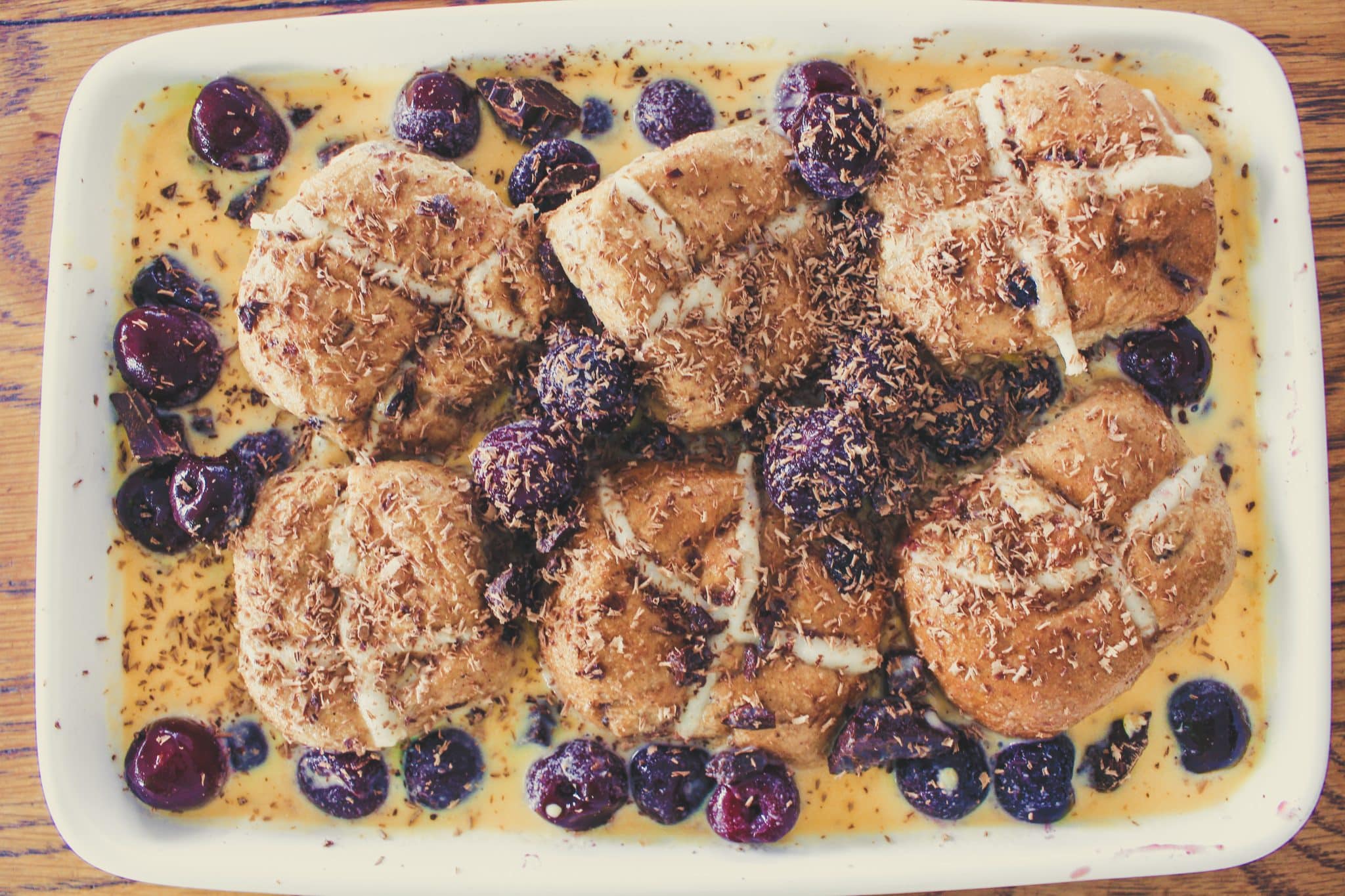 Cherry And Dark Chocolate Hot Cross Bun Pudding Recipe