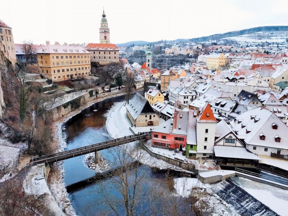  A view of the historical landmarks of Prerov Czech Republic, including the castle and the river.